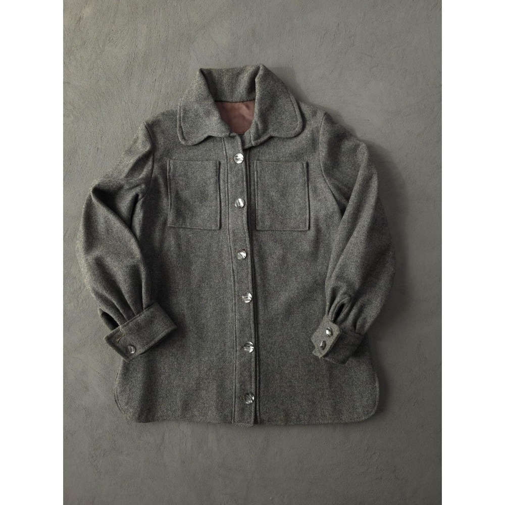 Vintage 1960s Women's Handmade Wool Shirt Jacket Flannel Grey M
